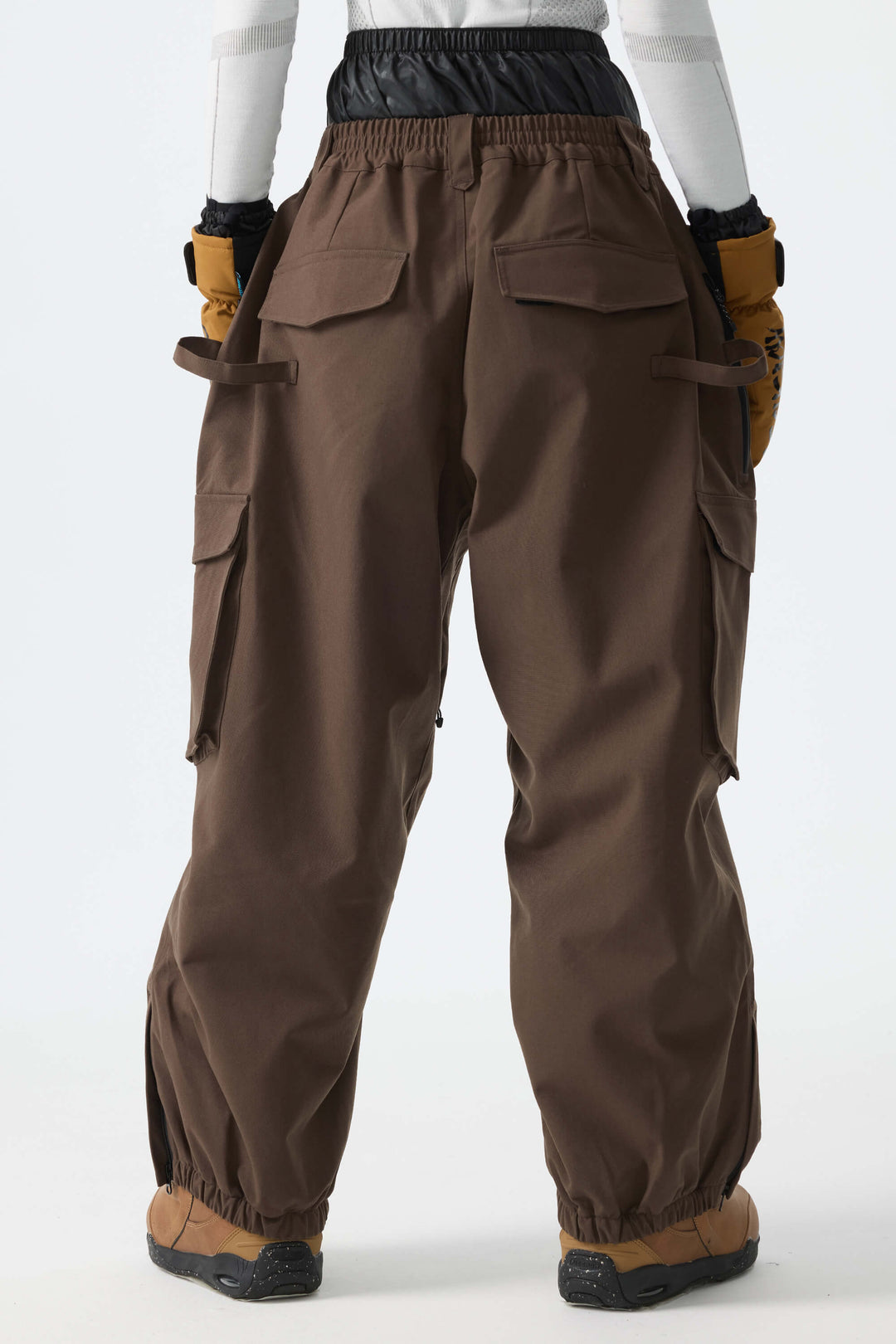 Calça feminina marrom térmica impermeável estilo cargo para neve