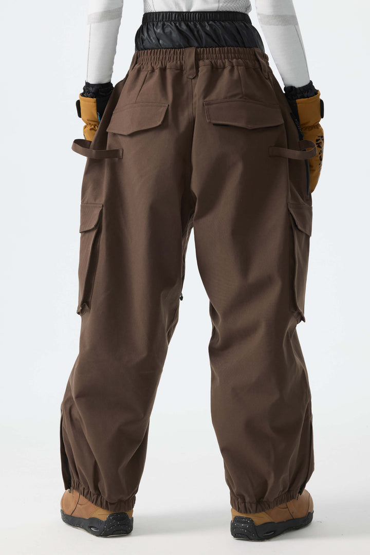 Calça feminina marrom térmica impermeável estilo cargo para neve
