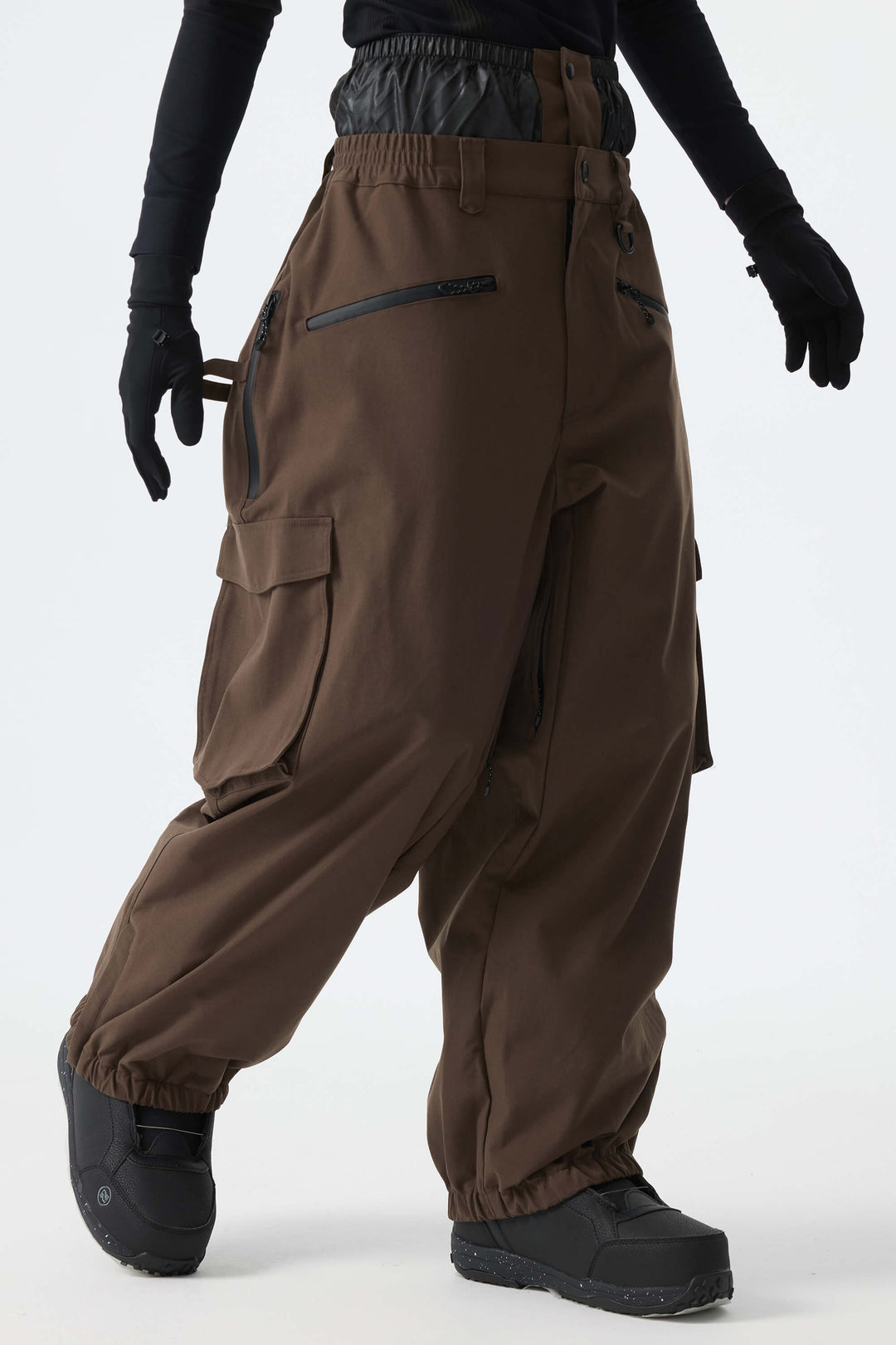 Men's Khaki Thermal Waterproof Utility Cargo Baggy Snow Pants