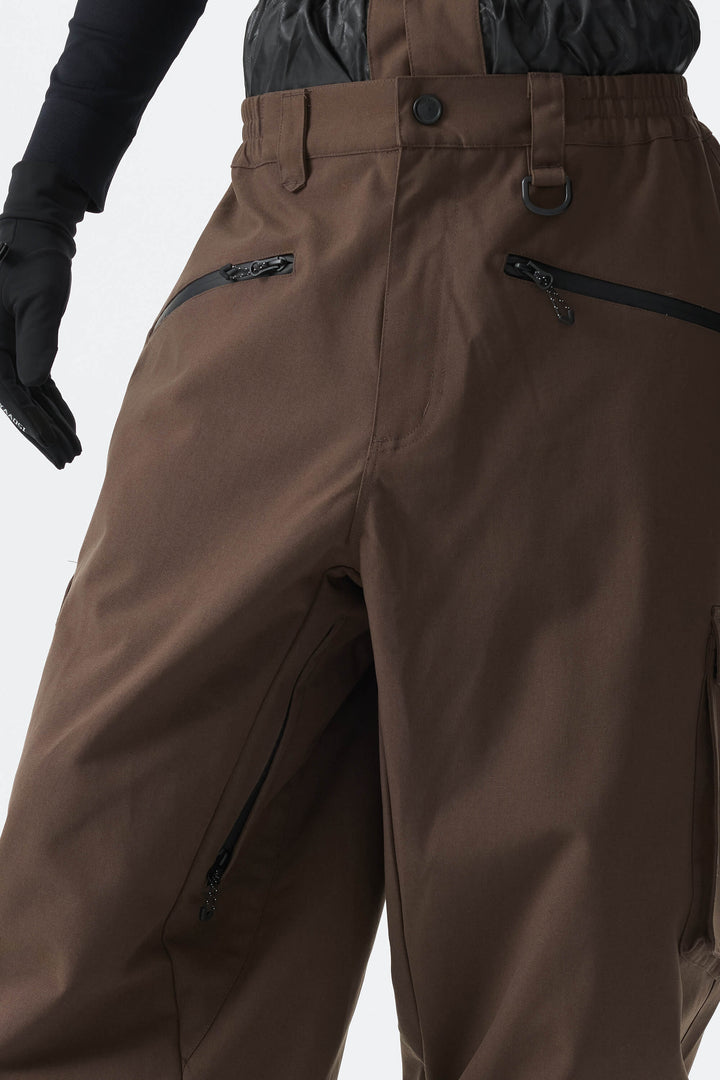 Men's Brown Thermal Waterproof Utility Cargo Baggy Snow Pants