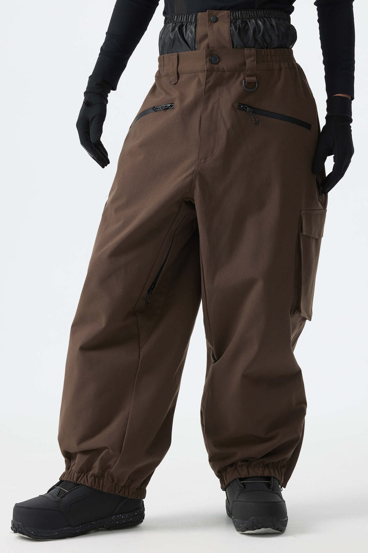 Men's Khaki Thermal Waterproof Utility Cargo Baggy Snow Pants