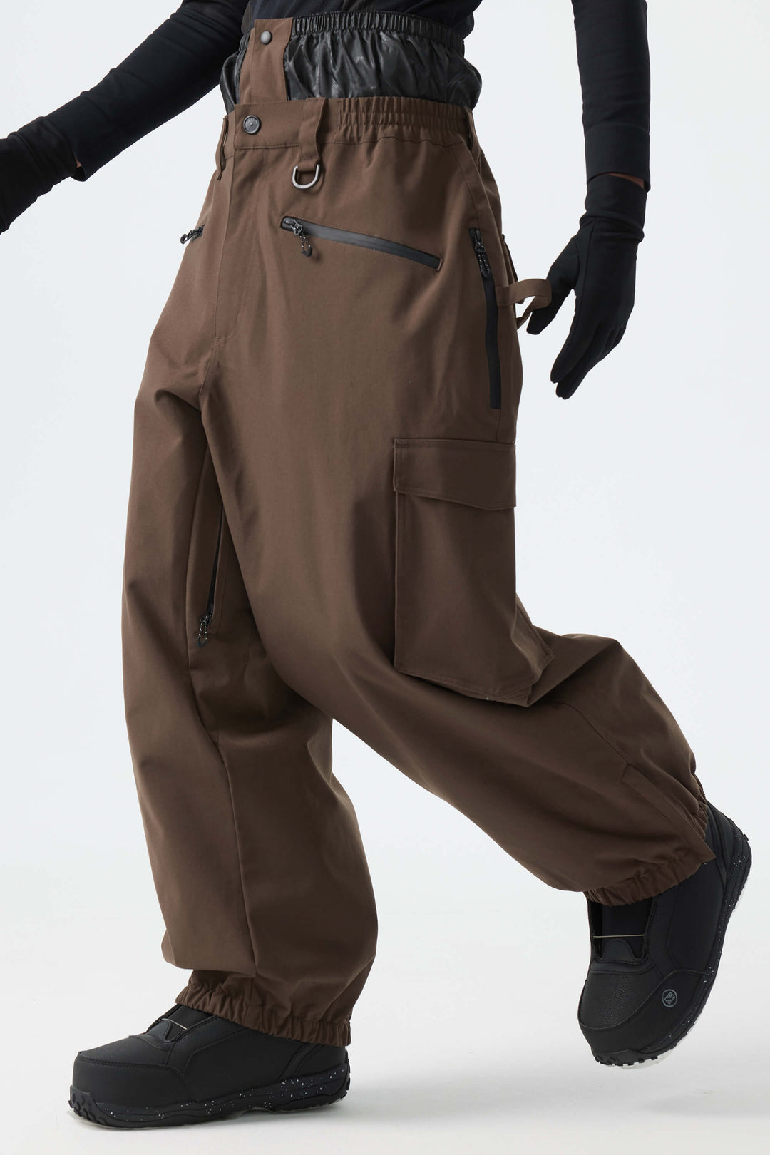 Men's Brown Thermal Waterproof Utility Cargo Baggy Snow Pants
