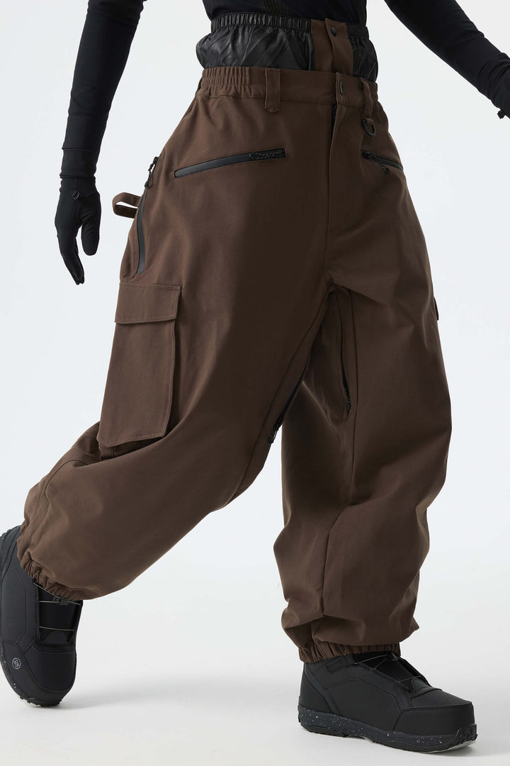 Men's Off White Thermal Waterproof Utility Cargo Baggy Snow Pants