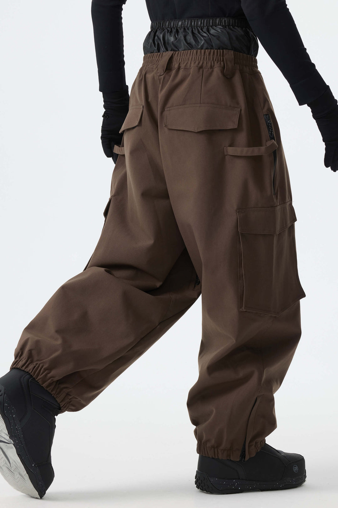Men's Brown Thermal Waterproof Utility Cargo Baggy Snow Pants