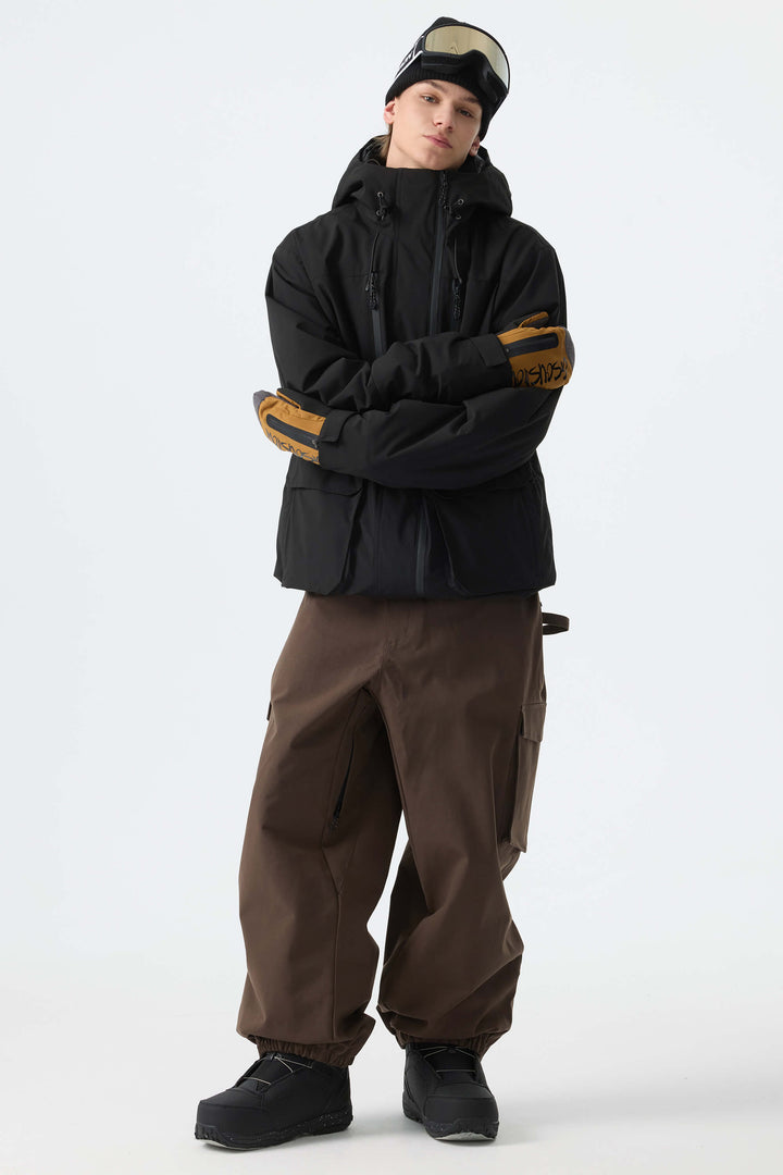 Men's Brown Thermal Waterproof Utility Cargo Baggy Snow Pants