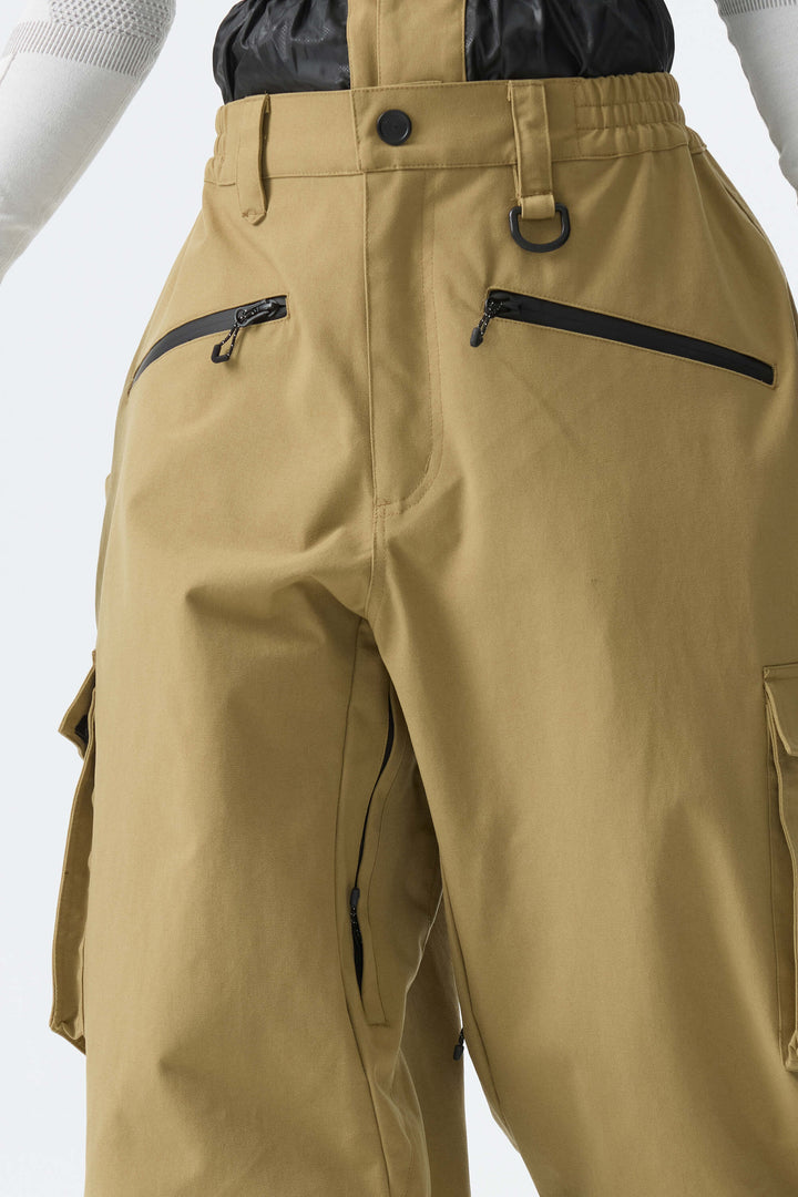 Calça feminina cáqui térmica impermeável utilitária cargo folgada para neve