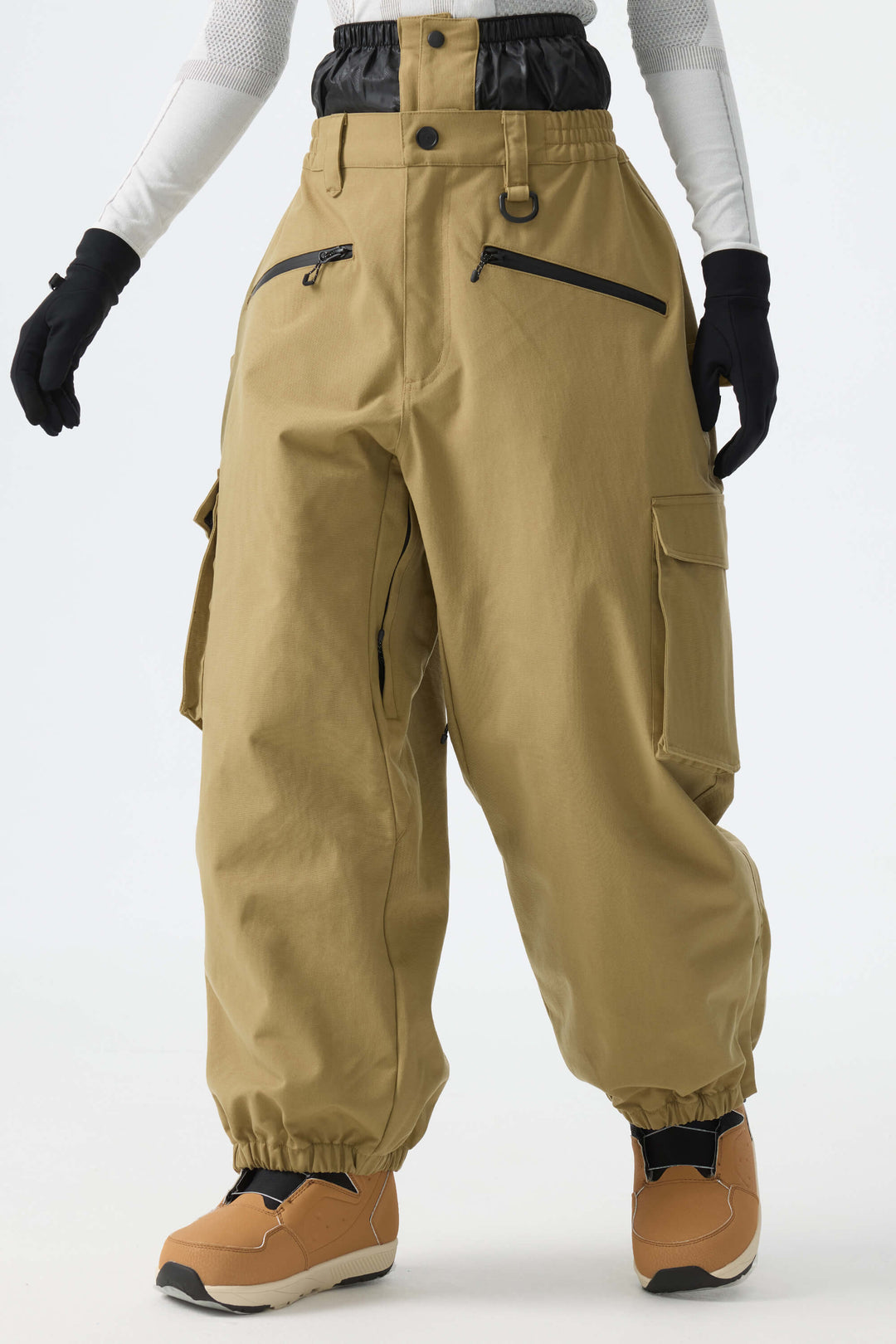 Calça feminina cáqui térmica impermeável utilitária cargo folgada para neve