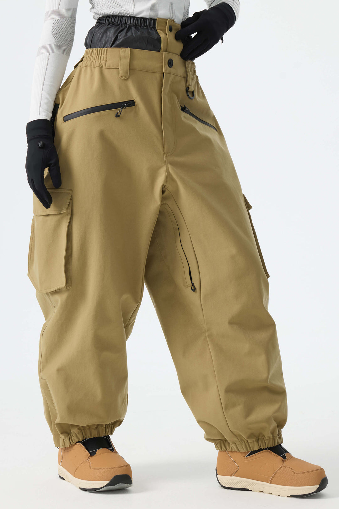 Calça feminina cáqui térmica impermeável utilitária cargo folgada para neve
