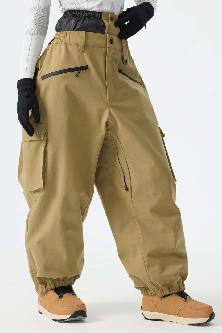 Calça feminina cáqui térmica impermeável utilitária cargo folgada para neve