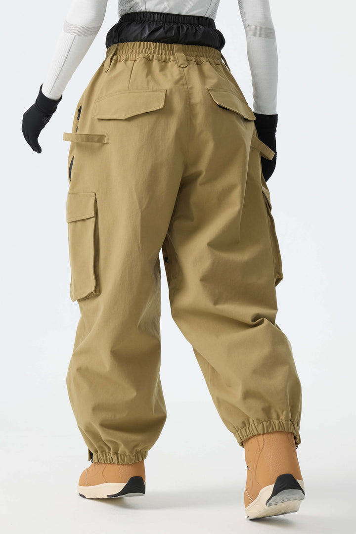 Calça feminina cáqui térmica impermeável utilitária cargo folgada para neve