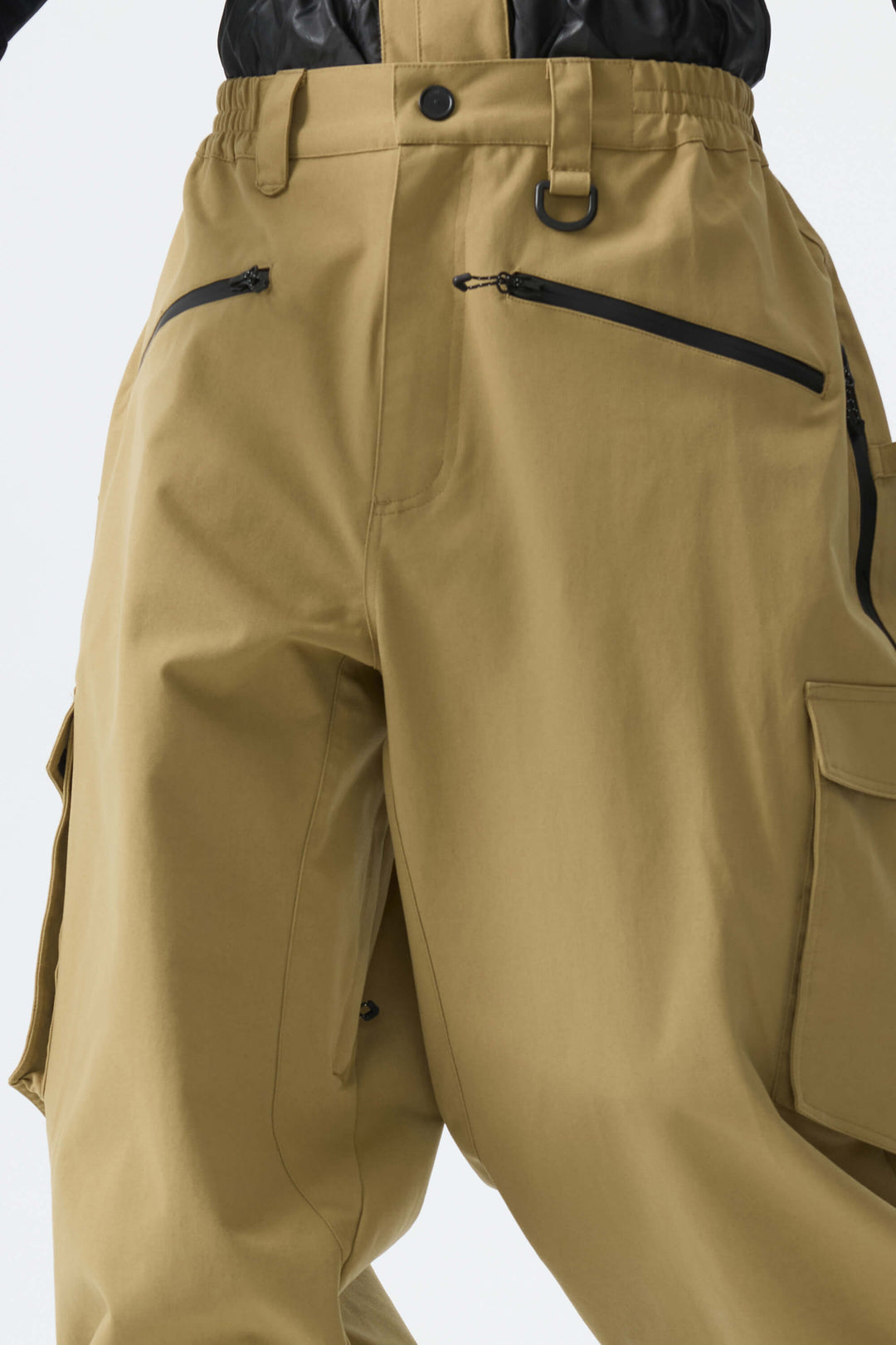 Men's Khaki Thermal Waterproof Utility Cargo Baggy Snow Pants