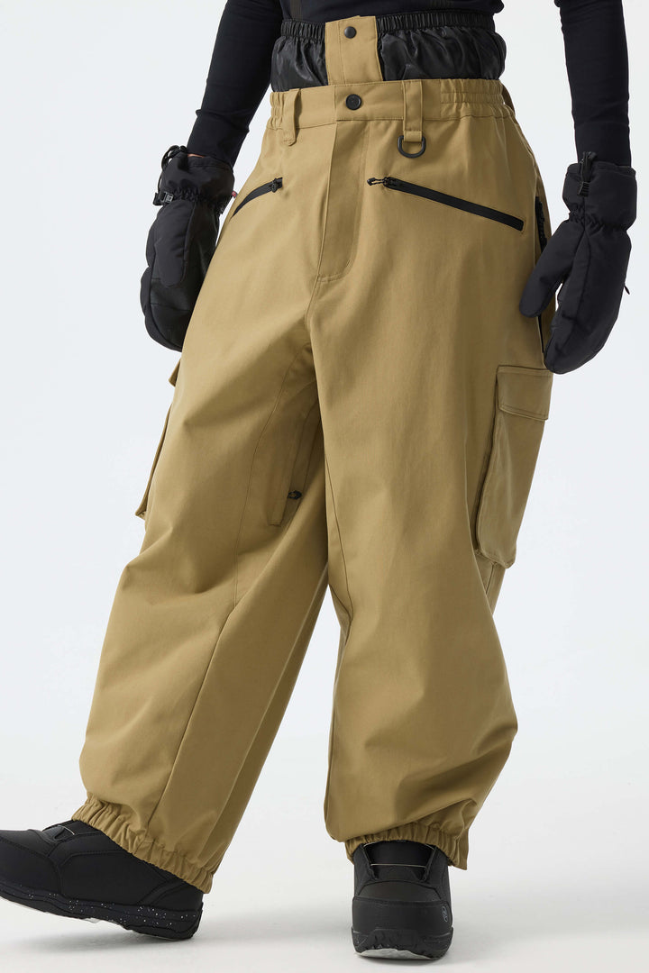 Men's Khaki Thermal Waterproof Utility Cargo Baggy Snow Pants
