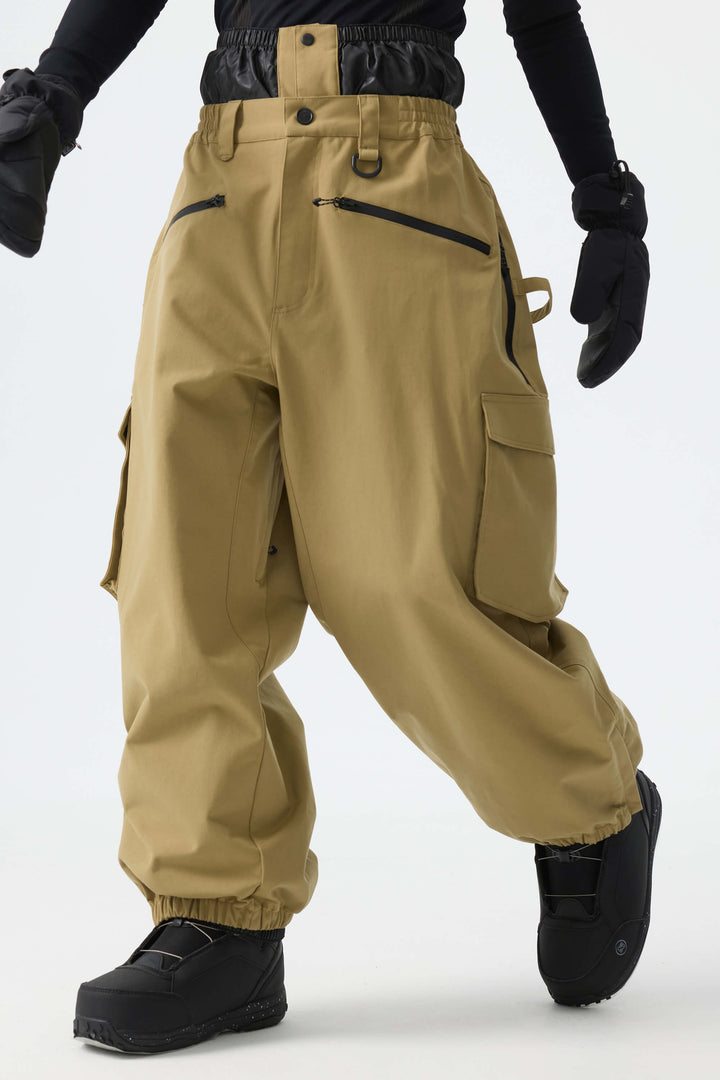 Men's Khaki Thermal Waterproof Utility Cargo Baggy Snow Pants