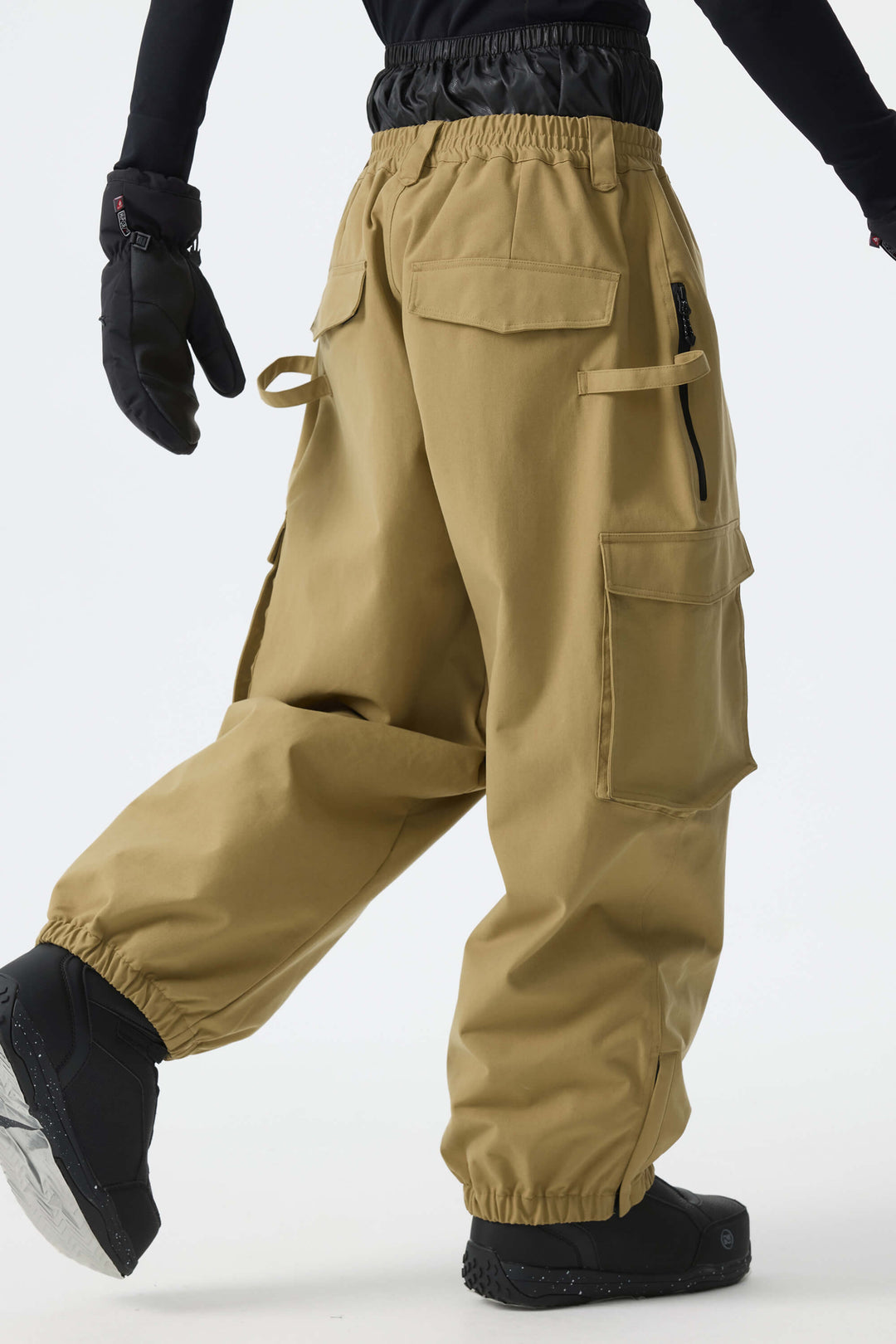 Men's Khaki Thermal Waterproof Utility Cargo Baggy Snow Pants