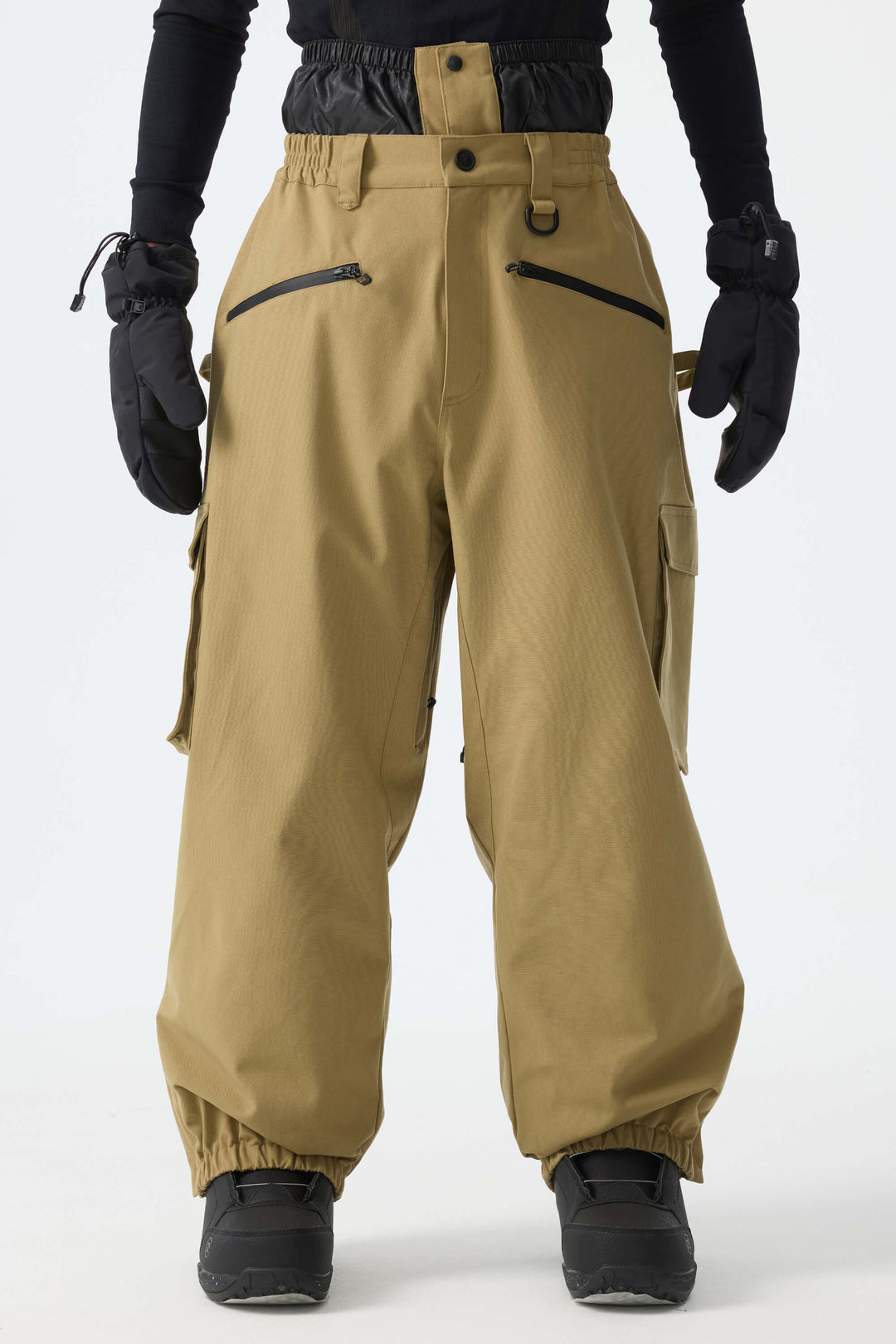 Men's Khaki Thermal Waterproof Utility Cargo Baggy Snow Pants