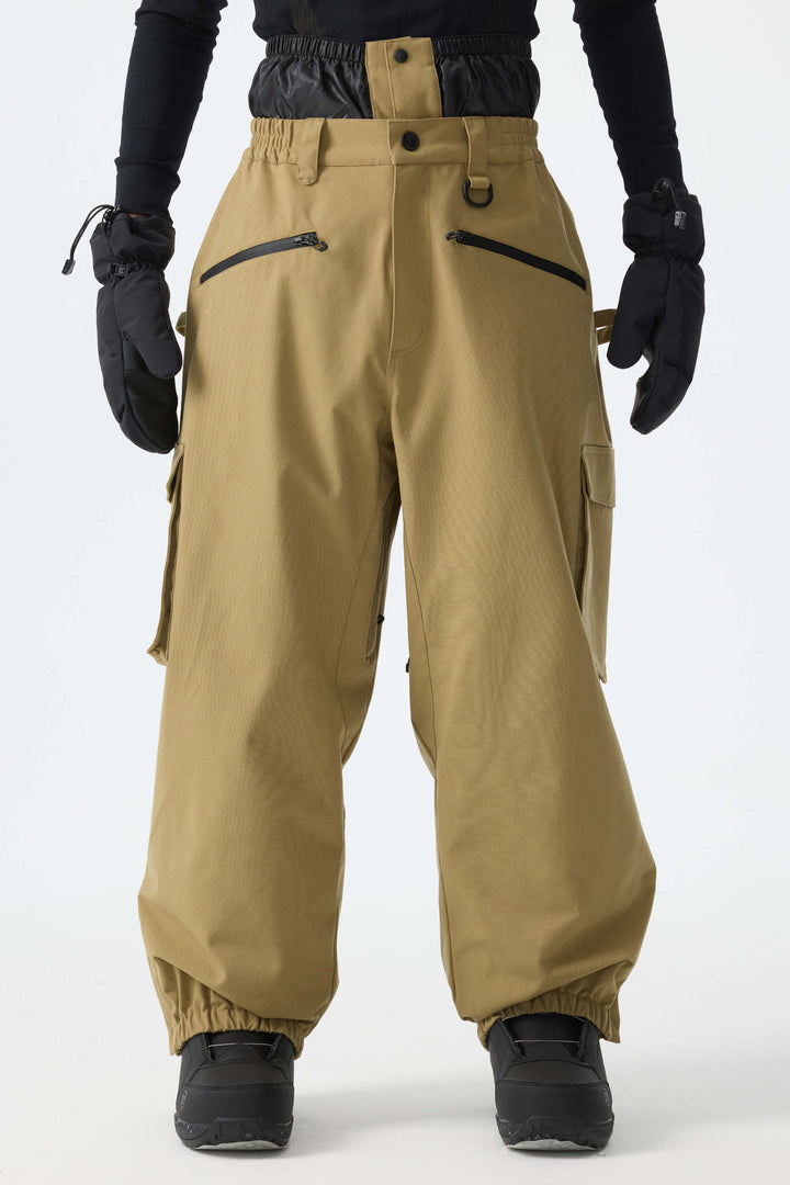 Men's Khaki Thermal Waterproof Utility Cargo Baggy Snow Pants