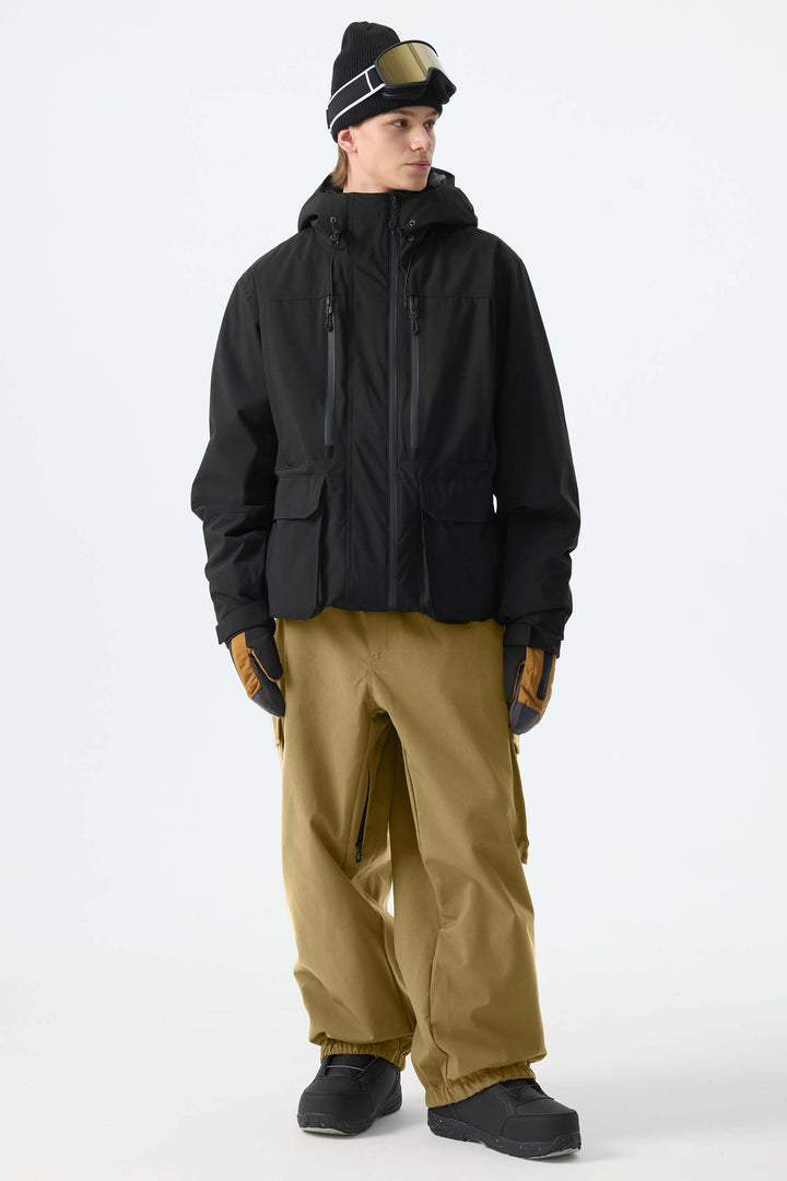 Men's Khaki Thermal Waterproof Utility Cargo Baggy Snow Pants