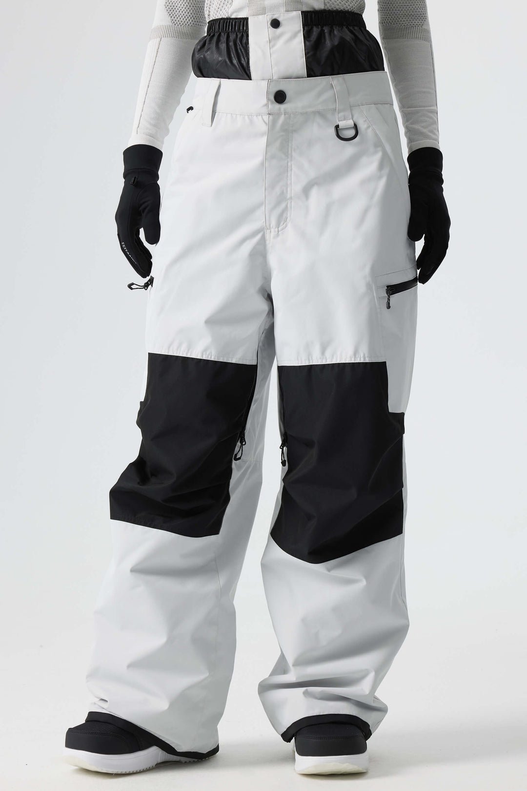 Women's Color-Block Light Grey Structured Waterproof Snow Pants
