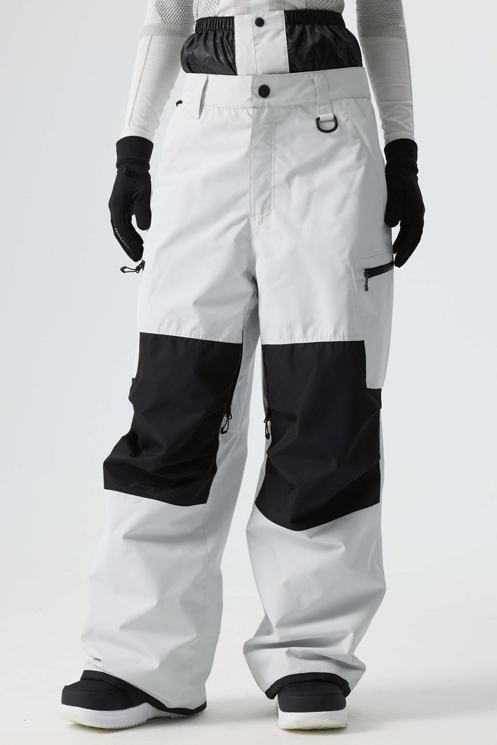 Women's Color-Block Light Grey Structured Waterproof Snow Pants