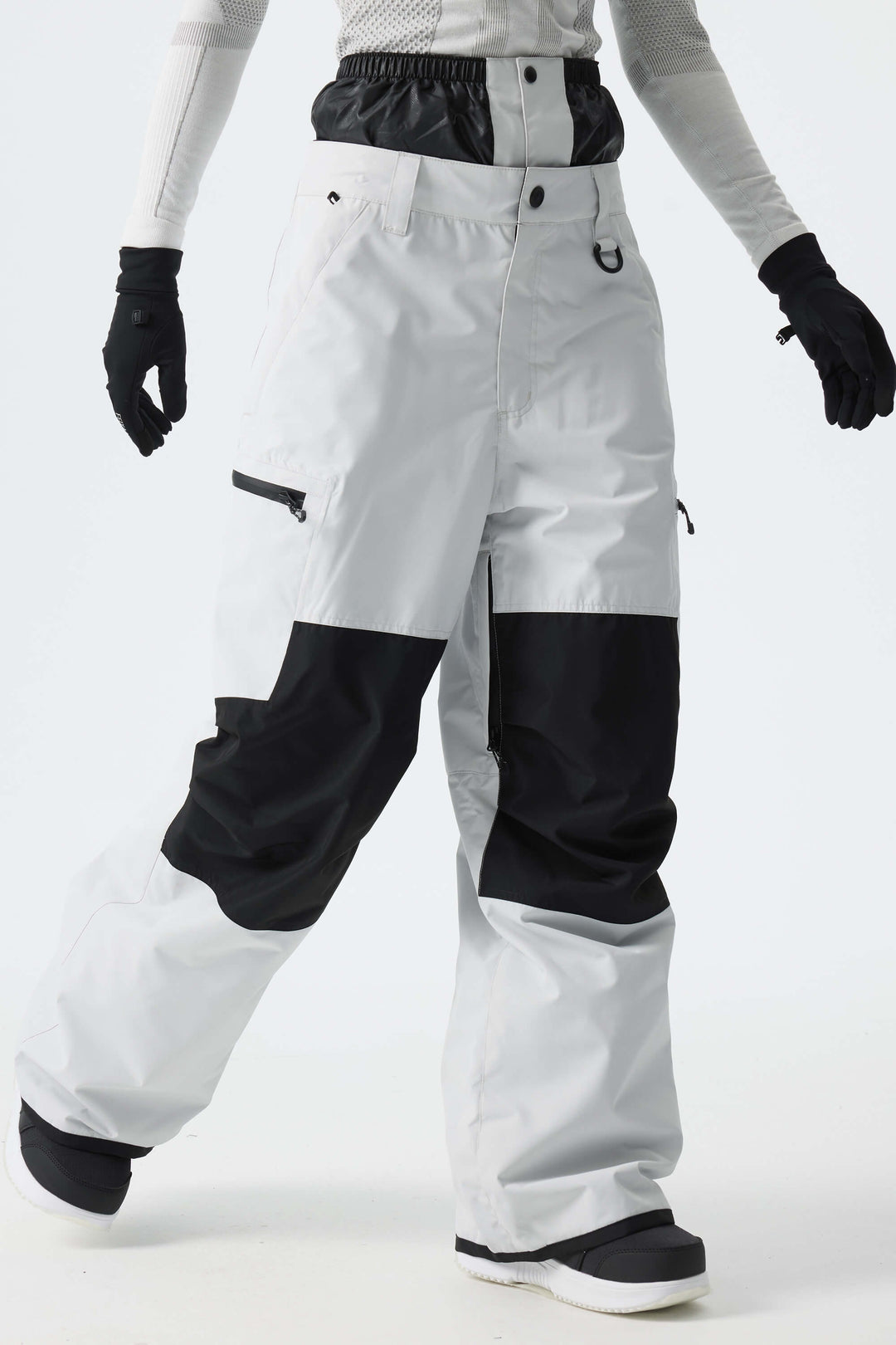 Women's Color-Block Light Grey Structured Waterproof Snow Pants