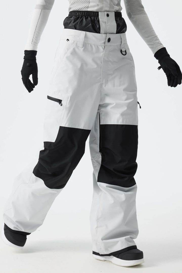 Women's Color-Block Light Grey Structured Waterproof Snow Pants