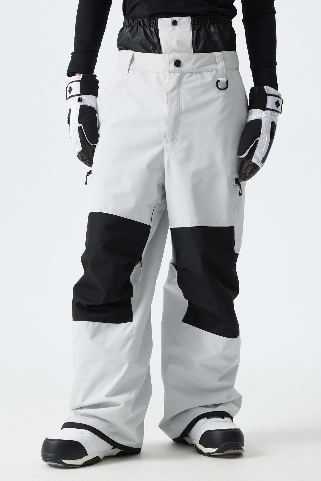 Men's Color-Block Light Grey Structured Waterproof Snow Pants