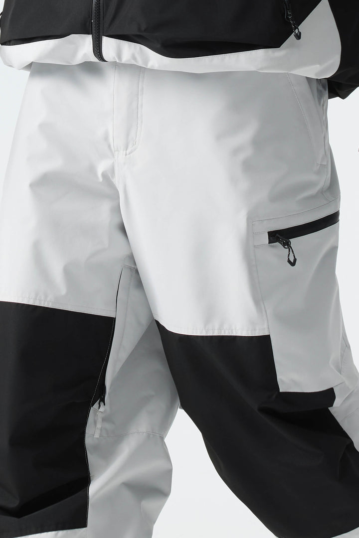 Men's Color-Block Light Grey Structured Waterproof Snow Pants