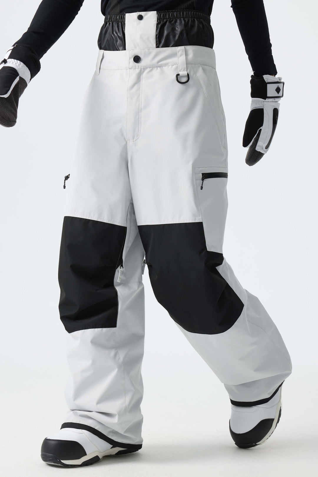 Men's Color-Block Light Grey Structured Waterproof Snow Pants