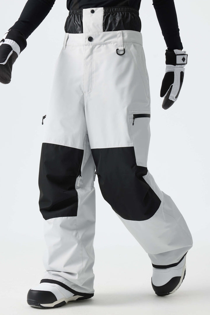 Men's Color-Block Light Grey Structured Waterproof Snow Pants