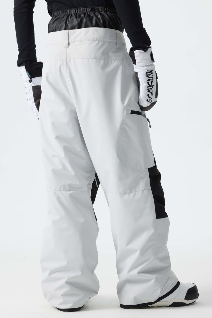 Men's Color-Block Light Grey Structured Waterproof Snow Pants