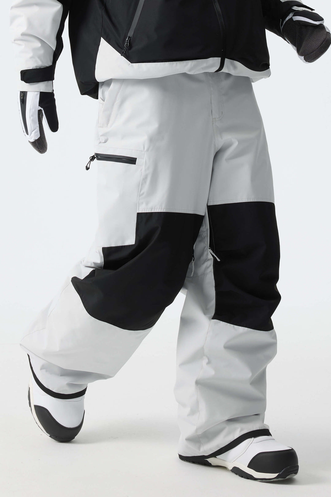 Men's Color-Block Light Grey Structured Waterproof Snow Pants