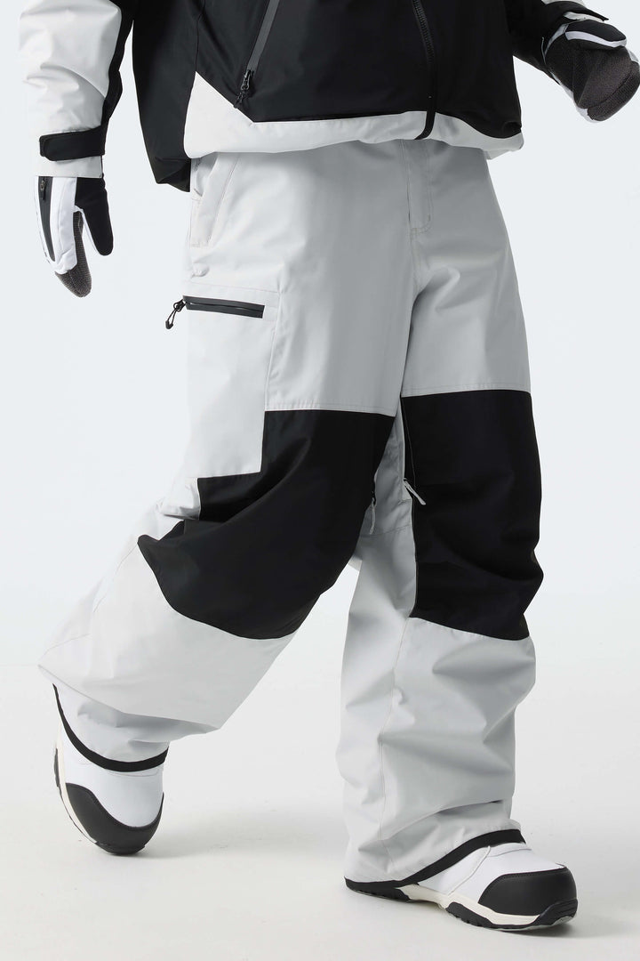 Men's Color-Block Light Grey Structured Waterproof Snow Pants