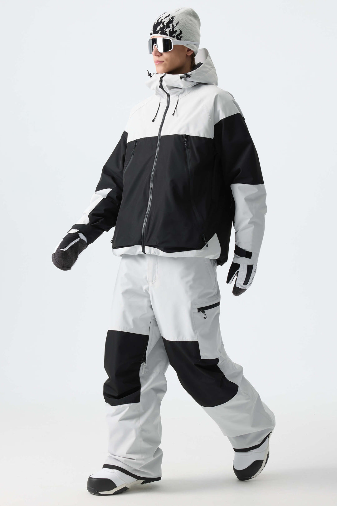 Men's Color-Block Light Grey Structured Waterproof Snow Pants