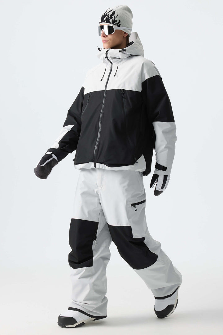 Men's Color-Block Light Grey Structured Waterproof Snow Pants