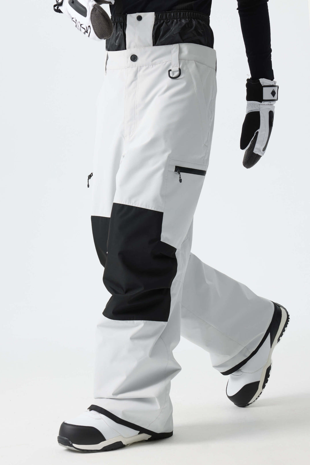 Men's Color-Block Light Grey Structured Waterproof Snow Pants