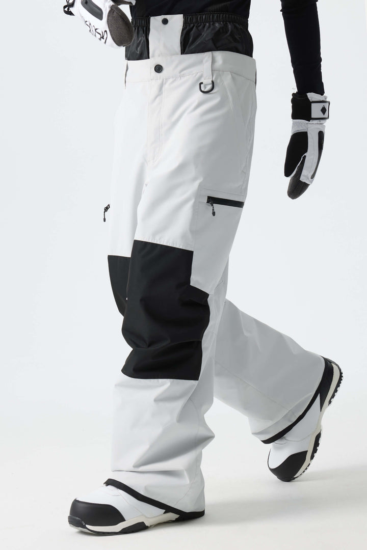 Men's Color-Block Light Grey Structured Waterproof Snow Pants