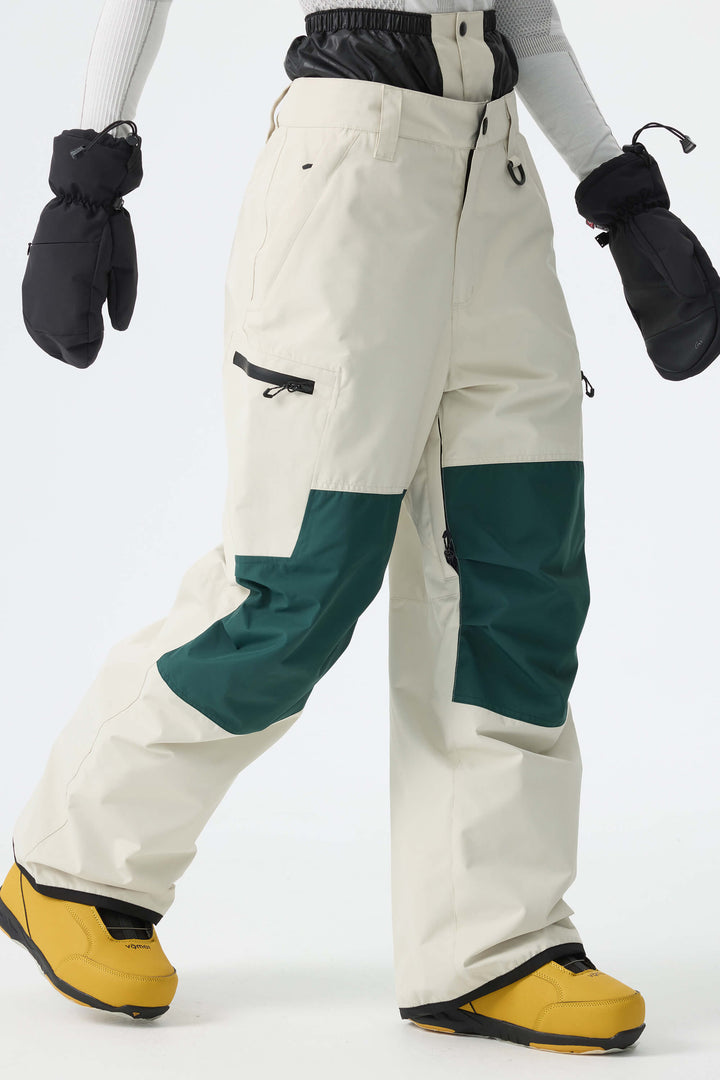 Women's Color-Block Off White Structured Waterproof Snow Pants