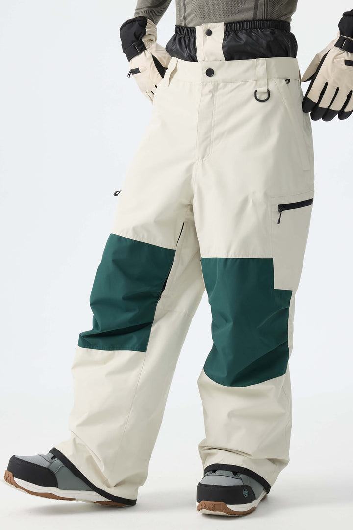 Men's Color-Block Light Grey Structured Waterproof Snow Pants