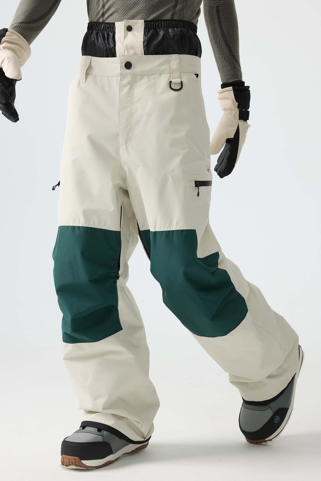 Men's Color-Block Off White Structured Waterproof Snow Pants