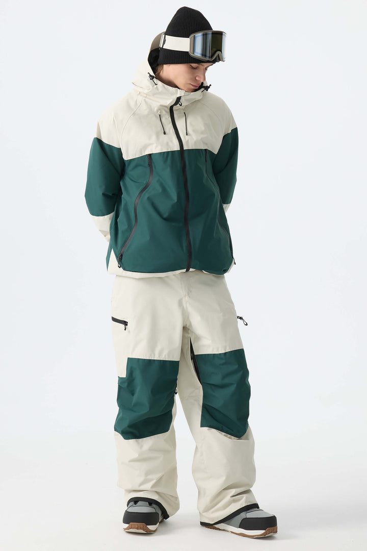 Men's Color-Block Light Grey Structured Waterproof Snow Pants