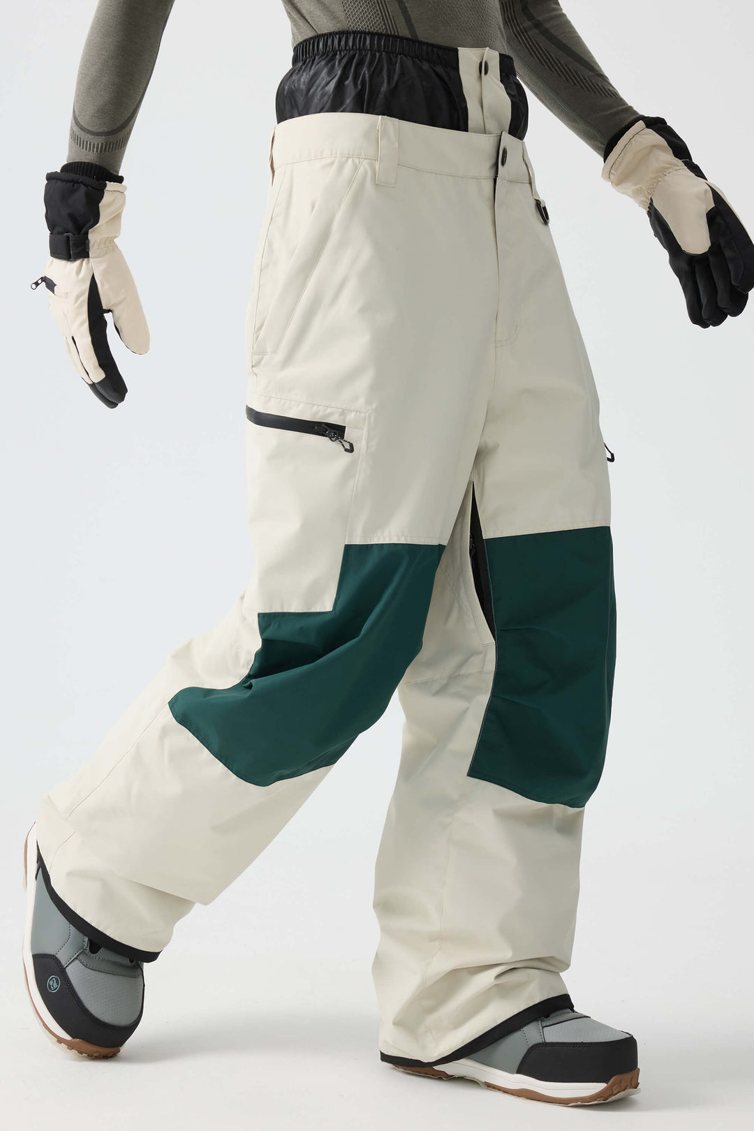 Men's Color-Block Off White Structured Waterproof Snow Pants