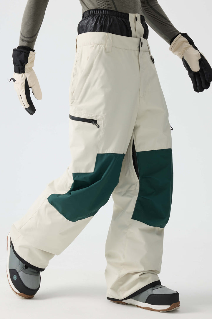 Men's Color-Block Off White Structured Waterproof Snow Pants