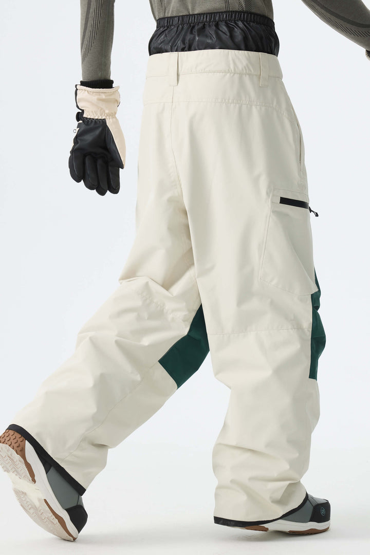 Men's Color-Block Off White Structured Waterproof Snow Pants