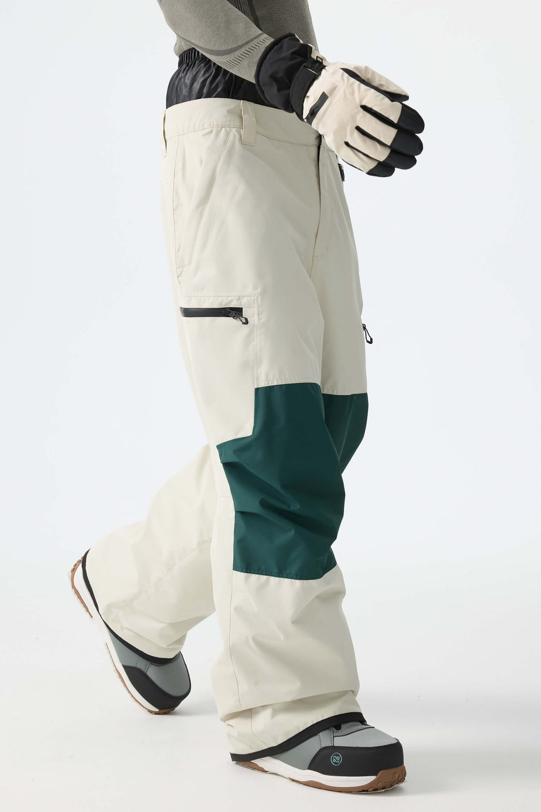 Men's Color-Block Off White Structured Waterproof Snow Pants