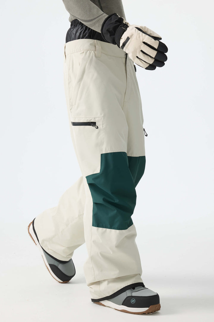 Men's Color-Block Off White Structured Waterproof Snow Pants