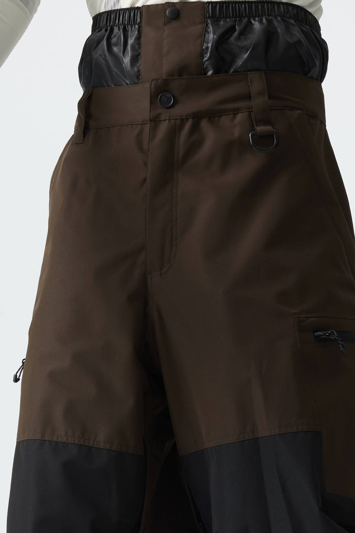 Men's Color-Block Dark Brown Structured Waterproof Snow Pants