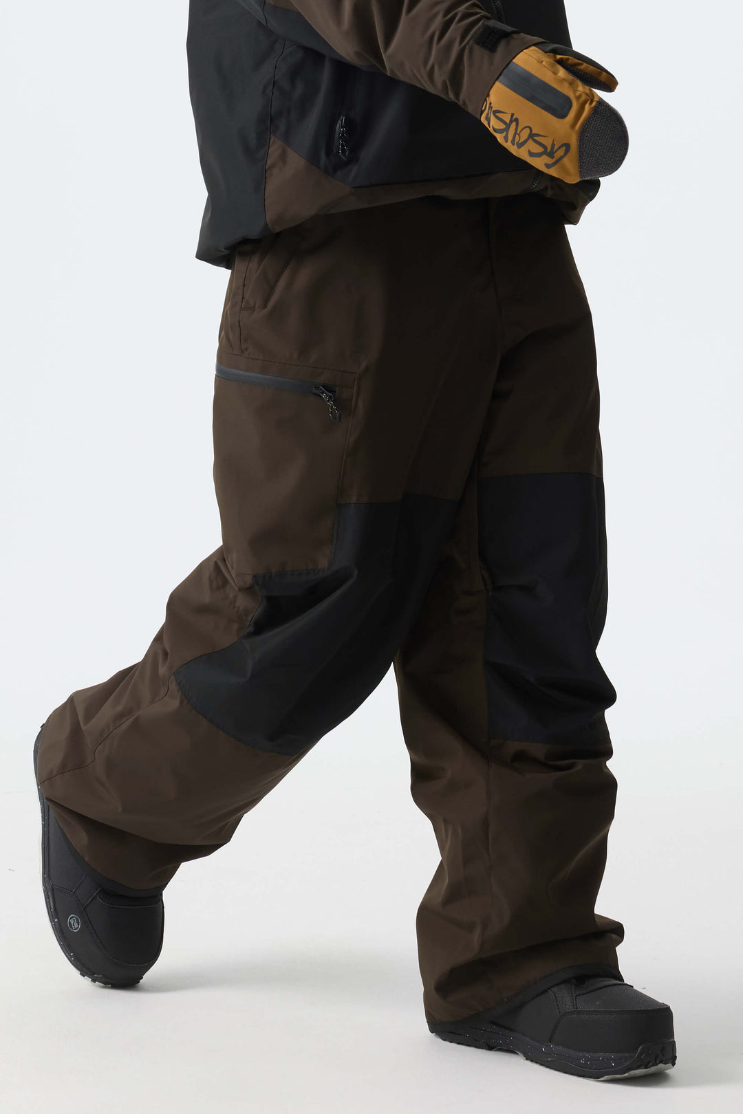 Men's Color-Block Dark Brown Structured Waterproof Snow Pants