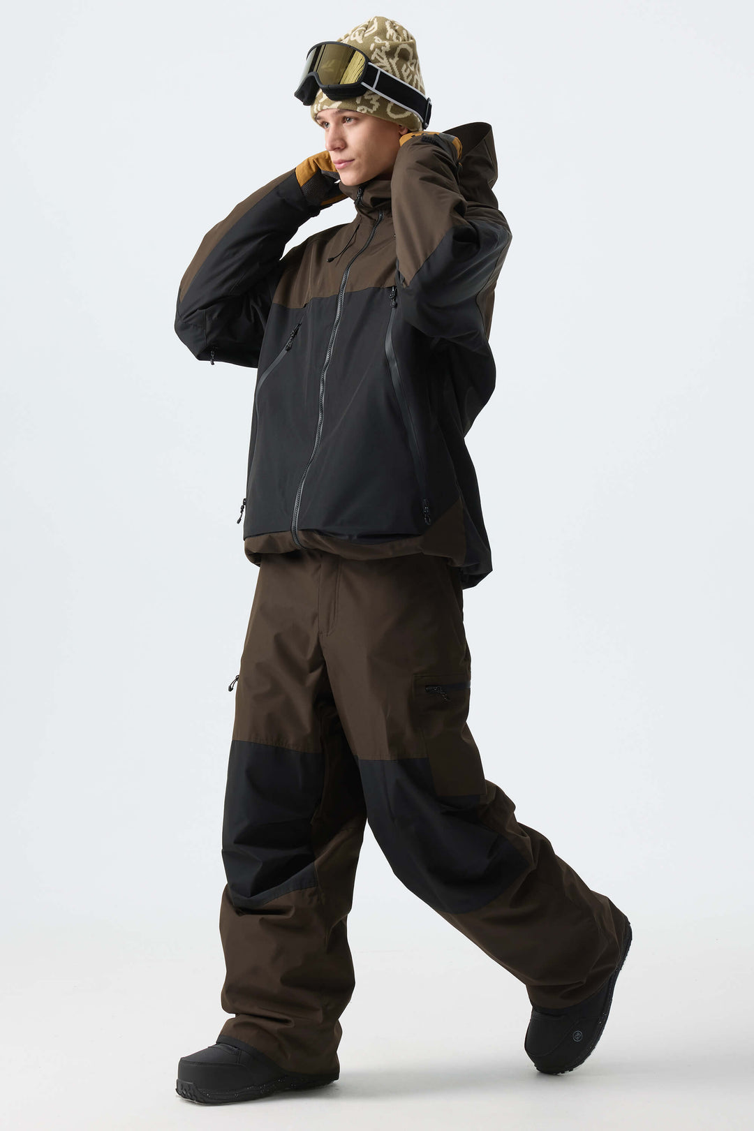 Men's Color-Block Light Grey Structured Waterproof Snow Pants