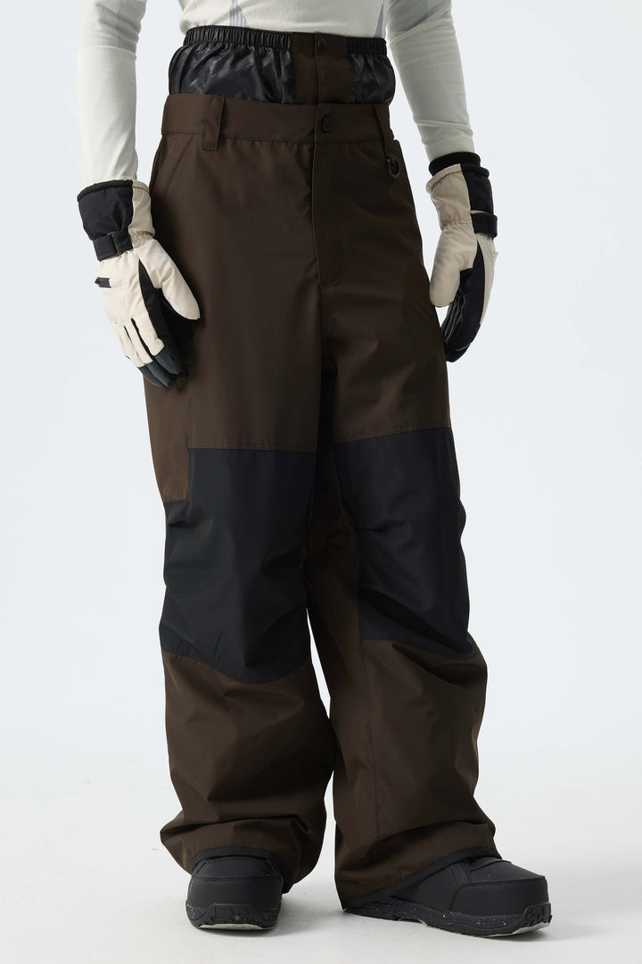 Men's Color-Block Dark Brown Structured Waterproof Snow Pants