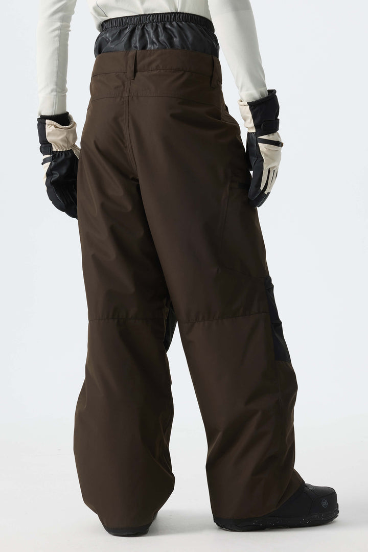 Men's Color-Block Dark Brown Structured Waterproof Snow Pants